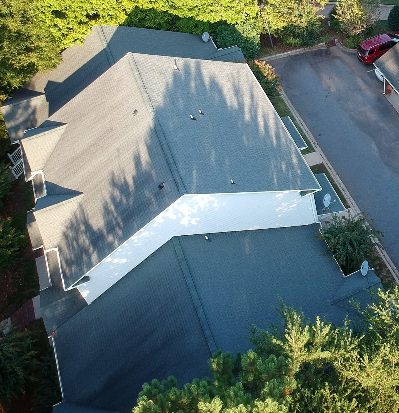 Multi-ridge roof from above
